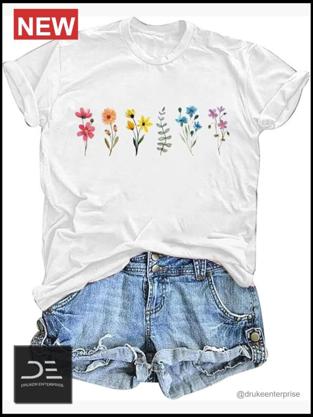 Wildflower Floral Boho Graphic Tee Short Sleeve Crew Neck Casual Summer Top